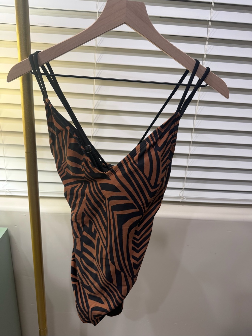 Hurley Black & Brown Striped Swim Top